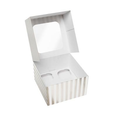 Caixa para 2 Cupcakes Branca e Prateada com Janela – 16 × 16 × 7,5 cm