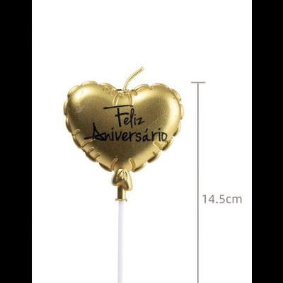 VELA CORAÇÃO DOURADO FELIZ ANIVERSARIO