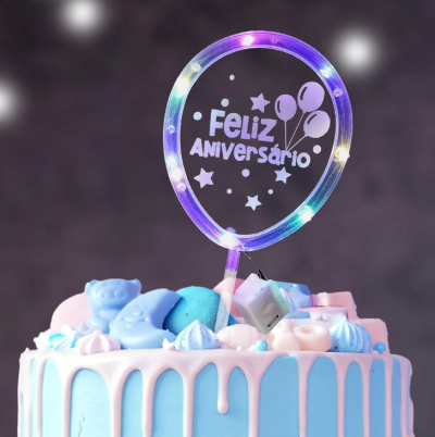 TOPO BALÃO LED FELIZ ANIVERSARIO