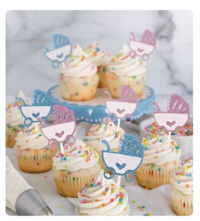 TOPO BOLO CARRINHO BEBE AZUL 4PCS 13.3CM