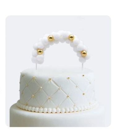 TOPO BOLO ARO BOLAS BRANCO DOURADO 19CM