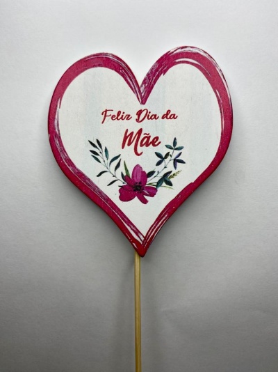 FELIZ DIA DA MÃE MADEIRA CORAÇÃO 8CM