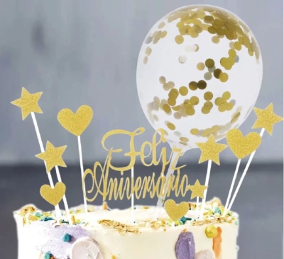 TOPO BOLO FELIZ ANIVERSARIO C\BALAO 11PCS