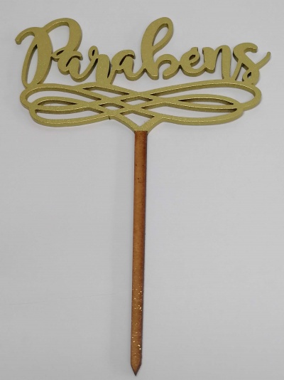 TOPO BOLO PARABENS DOURADO 18CM MDF