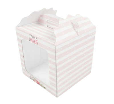 Caixa Cartão 18x18x18cm c/ janela  Dia da Mãe Riscas Rosa