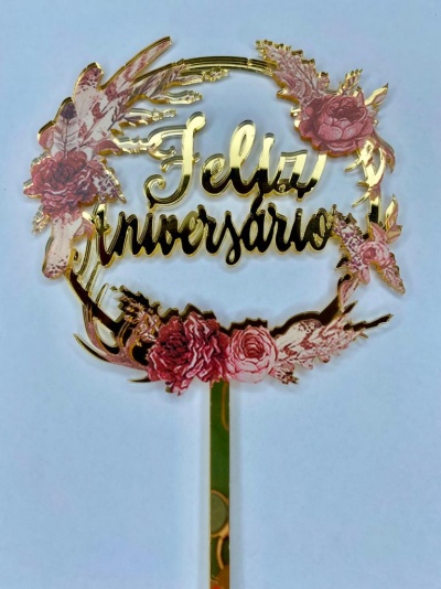TOPO ANIVERSÁRIO ACRILICO FLOR 19CM