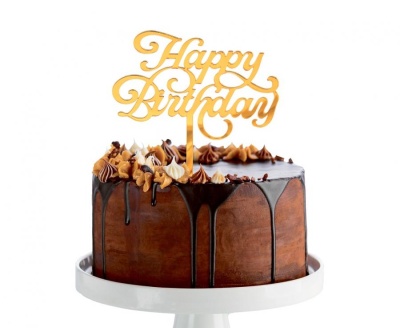 TOPO BOLO ACRILICO DOURADO HAPPY BIRTHDAY 11X15CM
