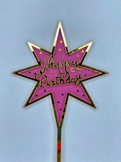 TOPO ANIVERSÁRIO ACRILICO ESTRELA ROSA