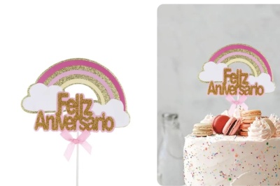 TOPO BOLO ARCO IRIS ROSA 20.5CM