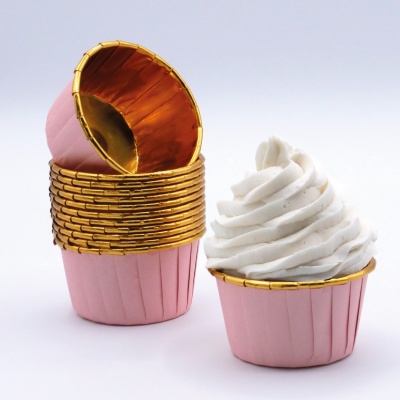 24 Cápsulas Para Cupcake Rosa Ouro 24 Cápsulas Para Cupcake Rosa Ouro