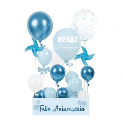 PACK BALOES CX. AZUL FELIZ ANIVERSARIO