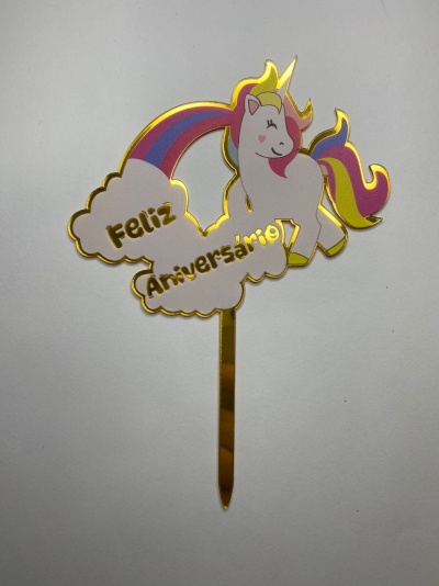 TOPO ACRILICO UNICORNIO/ARCO IRIS 16CM