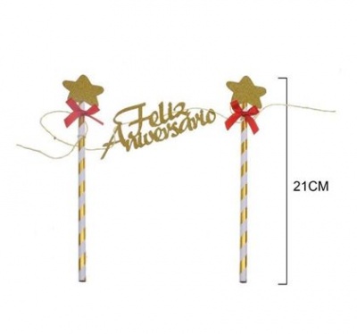 TOPO BOLO BANDEIRA FELIS ANIVERSARIO DOURADO