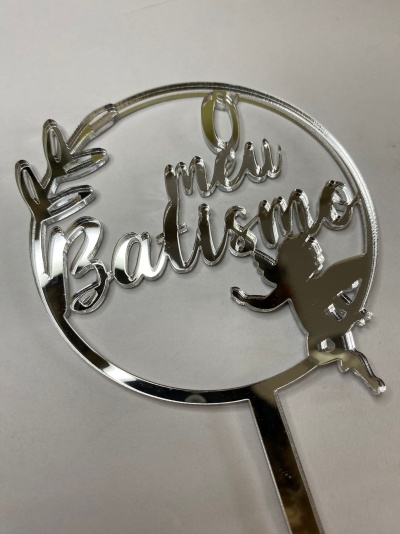 TOPO ACRILICO O MEU BATISMO PRATA