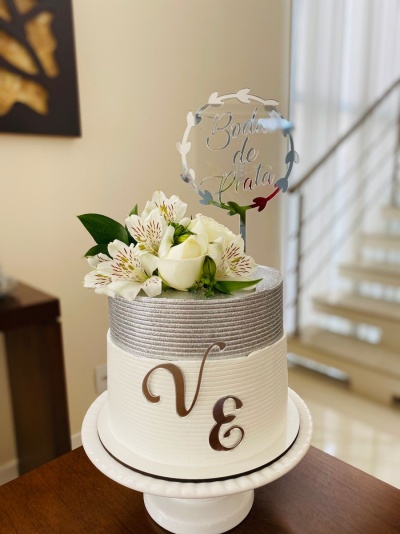 TOPO DE BOLO BODAS DE PRATA + INICIAIS TOPO DE BOLO BODAS DE PRATA + INICIAIS