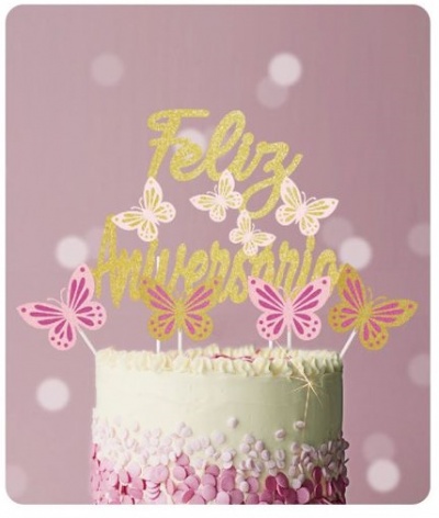 TOPO BOLO FELIZ ANIVERSARIO BORBOLETAS 5 PCS 24CM