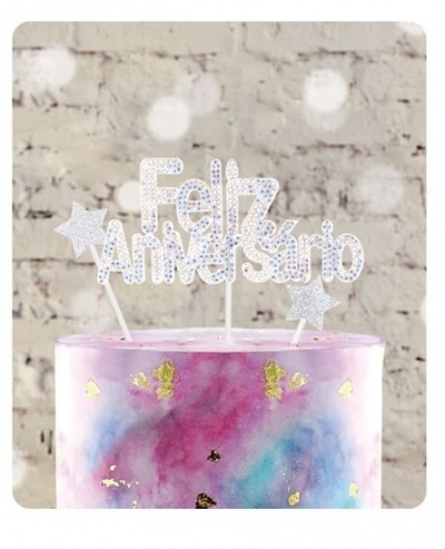 TOPO BOLO FELIZ ANIVERSARIO ESPELHO 3PCS 17.5CM