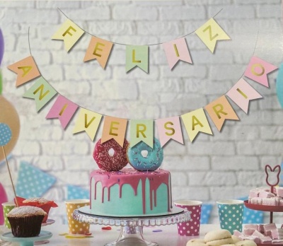 GRINALDA FELIZ ANIVERSARIO COLORIDO\DOURADO 3MT
