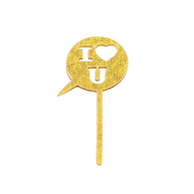 TOPO BOLO I LOVE U ACRILICO DOURADO 7CM