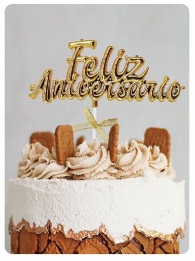 TOPO DOURADO FELIZ ANIVERSARIO 18.5CM