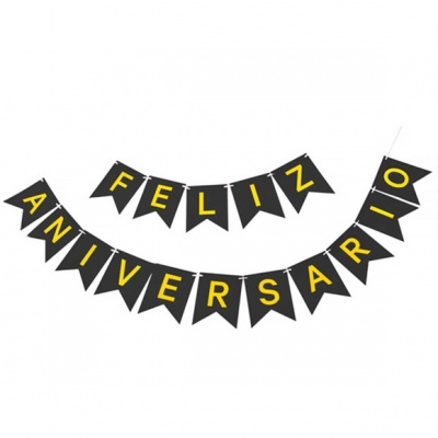 GRINALDA FELIZ ANIVERSARIO PRETO\DOURADO 3MT