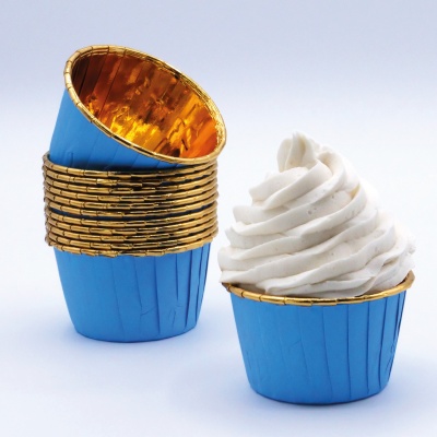 24 Cápsulas Para Cupcake Azul Escuro Dourado 24 Cápsulas Para Cupcake Azul Escuro Dourado