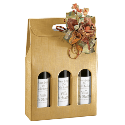 CAIXAS 3 GARRAFAS DOURADA 27x9x34 CM