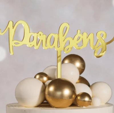 TOPO ACRILICO PARABENS DOURADO 12.5CM