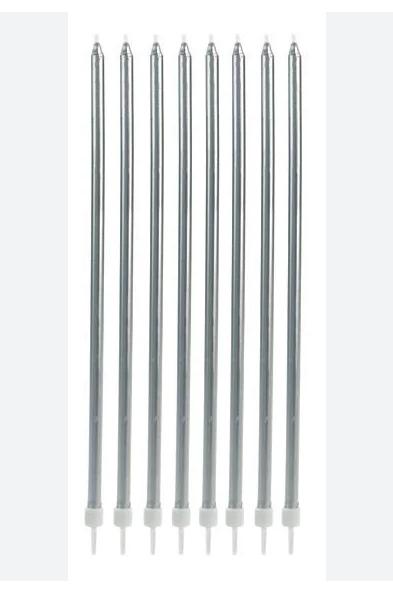 VELA METALIZADA PRATEADA 14CM 6U