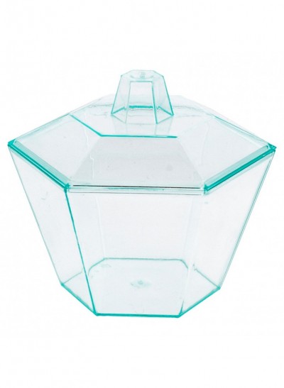 Taça sobremesa hexagonal c\tampa 7,8x7,8x6,8cm  verde agua