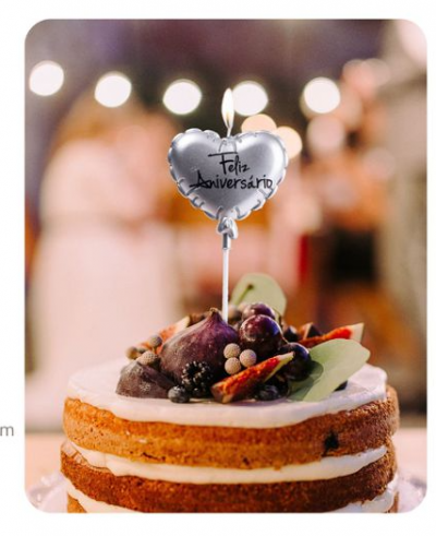 VELA CORAÇÃO PRATEADO FELIZ ANIVERSARIO