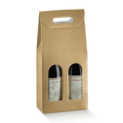 CAIXAS 2 GARRAFAS 18x9x34 CM CARTÃO DOURADO