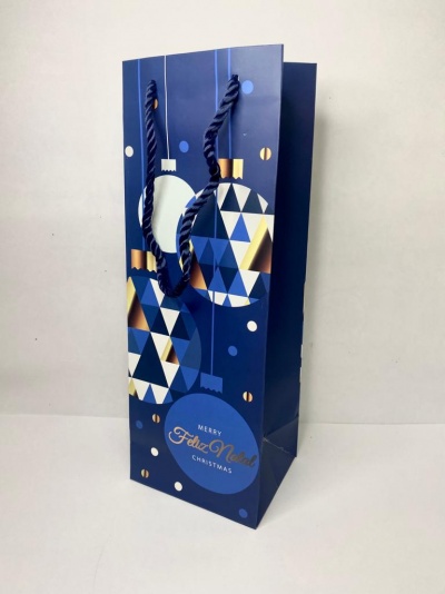 SACO PAPEL NATAL AZUL 1 GARRAFA