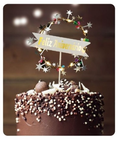 TOPO BOLO ESTRELA PRATA COM LUZ