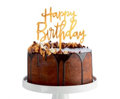TOPO BOLO ACRILICO DOURADO HAPPY BIRTHDAY 14X10CM