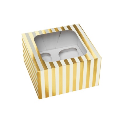 Caixa para 4 Cupcakes Branca e Dourada com Janela – 16 × 16 × 7,5 cm