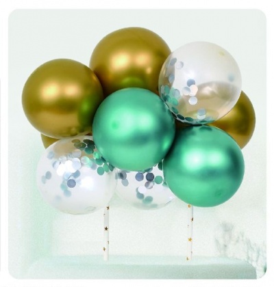 TOPO BOLO MINI BALOES VERDE DOURADO10PC