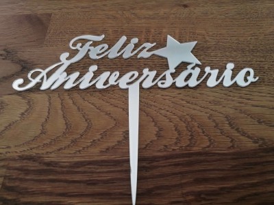 TOPO BOLO "FELIZ ANIVERSARIO"  ESPELHADO 18CM