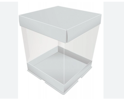 CAIXA BOLO BRANCA PVC  17X17X20.5CM