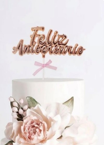 TOPO ROSA GOLD FELIZ ANIVERSARIO