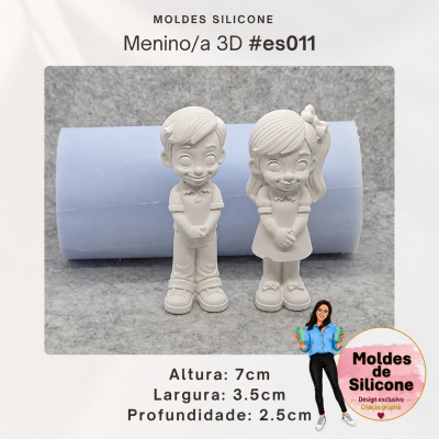 Estudante Menina e Menino Pequeno 3D