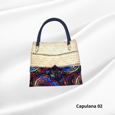 Cesto de Palha c/ asas e forro capa Capulana  Modern Afro