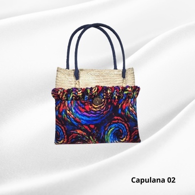 Cesto de Palha c/ asas e forro capa Capulana  Modern Afro