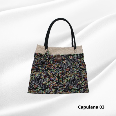 Cesto de Palha c/ asas e forro capa Capulana  Modern Afro