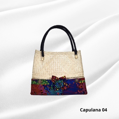 Cesto de Palha c/ asas e forro capa Capulana  Modern Afro