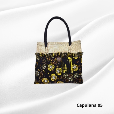 Cesto de Palha c/ asas e forro capa Capulana  Modern Afro