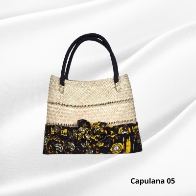 Cesto de Palha c/ asas e forro capa Capulana  Modern Afro