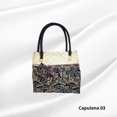 Cesto de Palha c/ asas e forro capa Capulana  Modern Afro