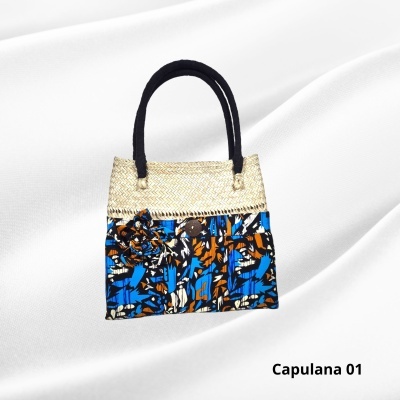 Cesto de Palha c/ asas e forro capa Capulana  Modern Afro