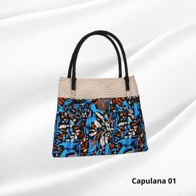 Cesto de Palha c/ asas e forro capa Capulana  Modern Afro